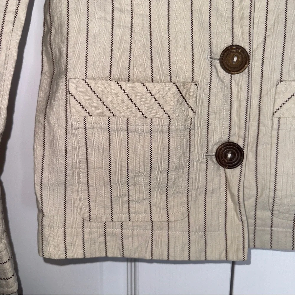 Tibi Women’s Striped Cotton Blazer Jacket Beige Brown Button Front Size 2 - Picture 2 of 12